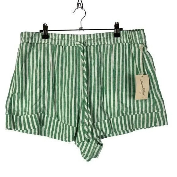 Universal Thread Green & White Stripe Linen High Rise Shorts L - Picture 2 of 5